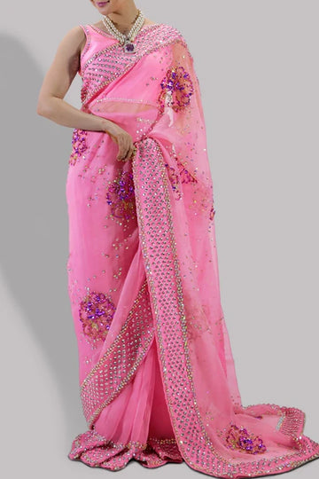 Hania Aamir - Sachet Pink Organza Saree - Luxury Sari