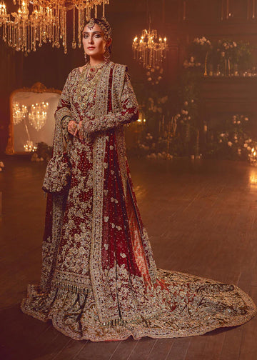 Aiza Khan Maroon Tail Lehenga