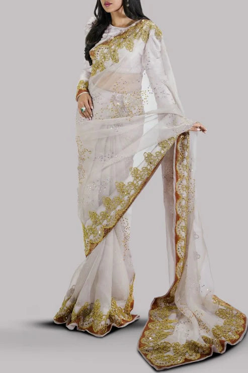 Sonya Hussain Silver Gray Embellished Saree
